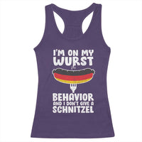 Oktoberfest On My Wurst Behavior Racerback Tank Top Dont Give Schnitzel Funny German - Wonder Print Shop
