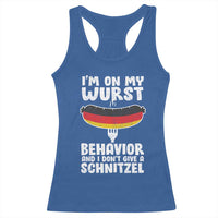 Oktoberfest On My Wurst Behavior Racerback Tank Top Dont Give Schnitzel Funny German - Wonder Print Shop