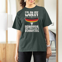 Oktoberfest On My Wurst Behavior T Shirt For Women Dont Give Schnitzel Funny German - Wonder Print Shop