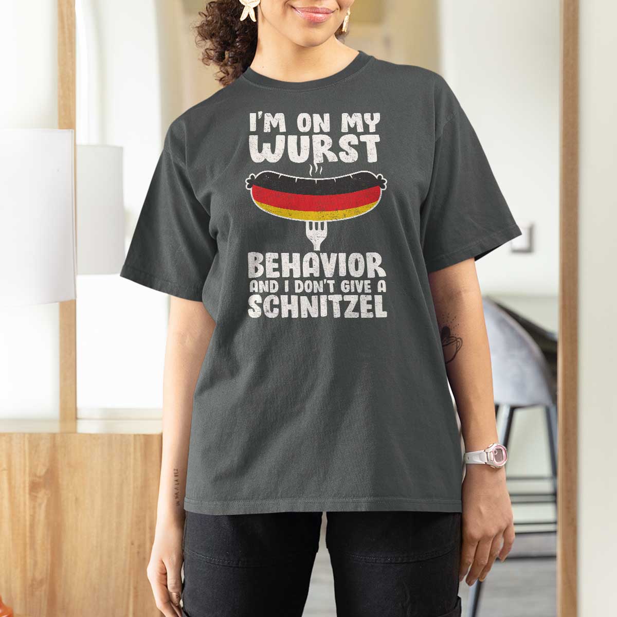 Oktoberfest On My Wurst Behavior T Shirt For Women Dont Give Schnitzel Funny German - Wonder Print Shop