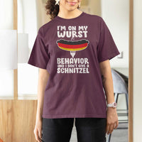 Oktoberfest On My Wurst Behavior T Shirt For Women Dont Give Schnitzel Funny German - Wonder Print Shop