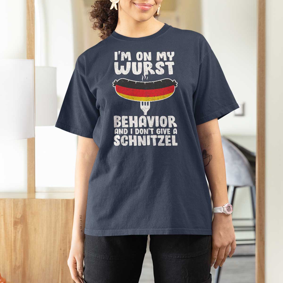 Oktoberfest On My Wurst Behavior T Shirt For Women Dont Give Schnitzel Funny German - Wonder Print Shop