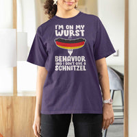 Oktoberfest On My Wurst Behavior T Shirt For Women Dont Give Schnitzel Funny German - Wonder Print Shop