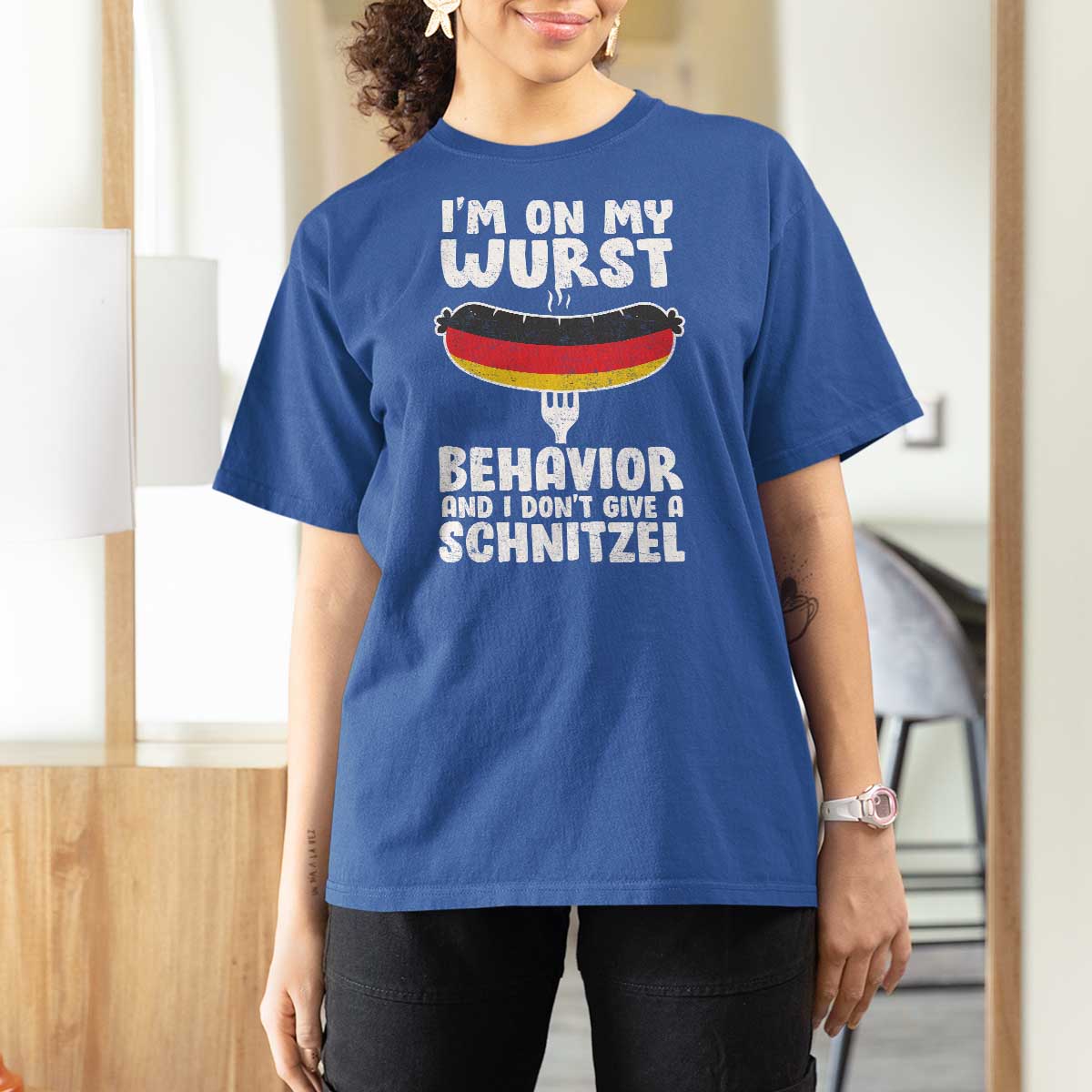 Oktoberfest On My Wurst Behavior T Shirt For Women Dont Give Schnitzel Funny German - Wonder Print Shop