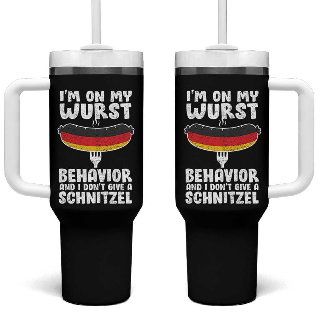 Oktoberfest On My Wurst Behavior Tumbler With Handle Dont Give Schnitzel Funny German - Wonder Print Shop