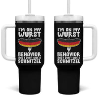 Oktoberfest On My Wurst Behavior Tumbler With Handle Dont Give Schnitzel Funny German - Wonder Print Shop