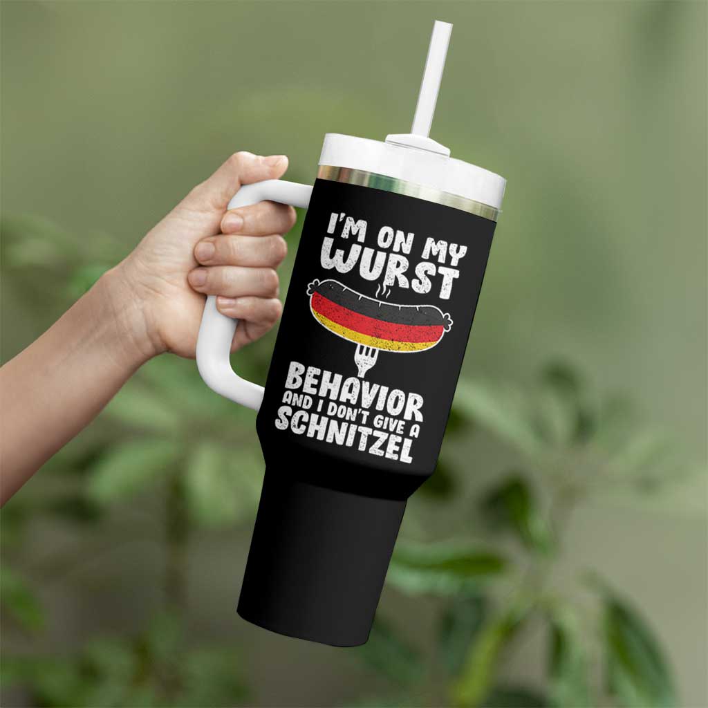 Oktoberfest On My Wurst Behavior Tumbler With Handle Dont Give Schnitzel Funny German - Wonder Print Shop