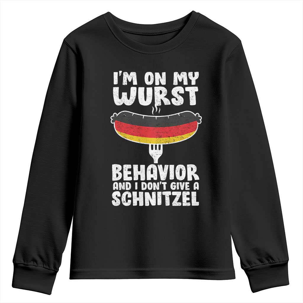 Oktoberfest On My Wurst Behavior Youth Sweatshirt Dont Give Schnitzel Funny German - Wonder Print Shop