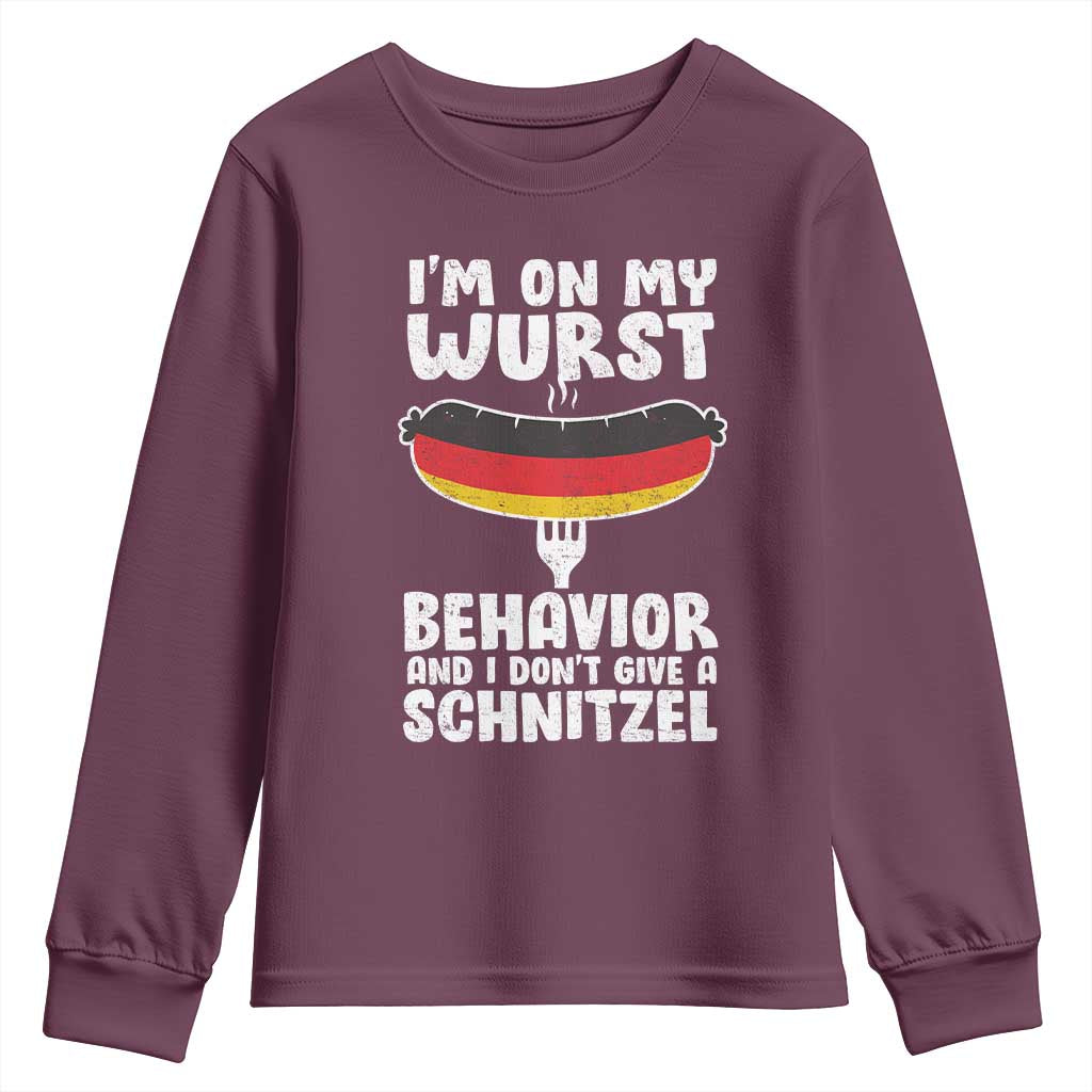Oktoberfest On My Wurst Behavior Youth Sweatshirt Dont Give Schnitzel Funny German - Wonder Print Shop
