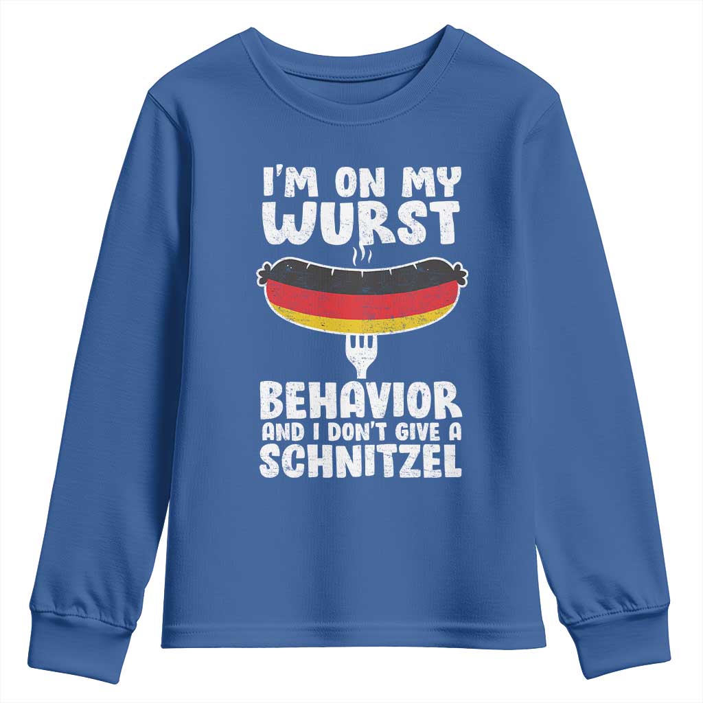 Oktoberfest On My Wurst Behavior Youth Sweatshirt Dont Give Schnitzel Funny German - Wonder Print Shop