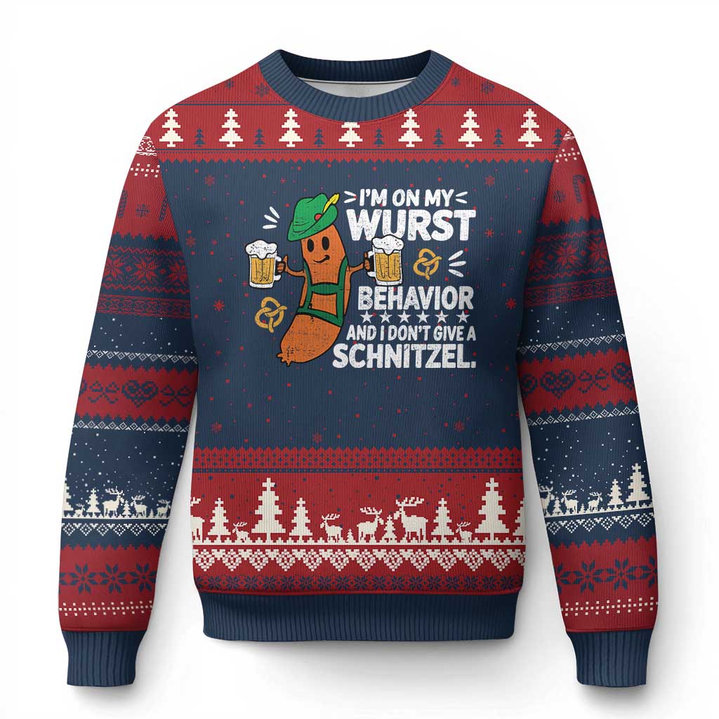 Funny Oktoberfest Ugly Christmas Sweater On My Wurst Behavior Sarcastic German - Wonder Print Shop