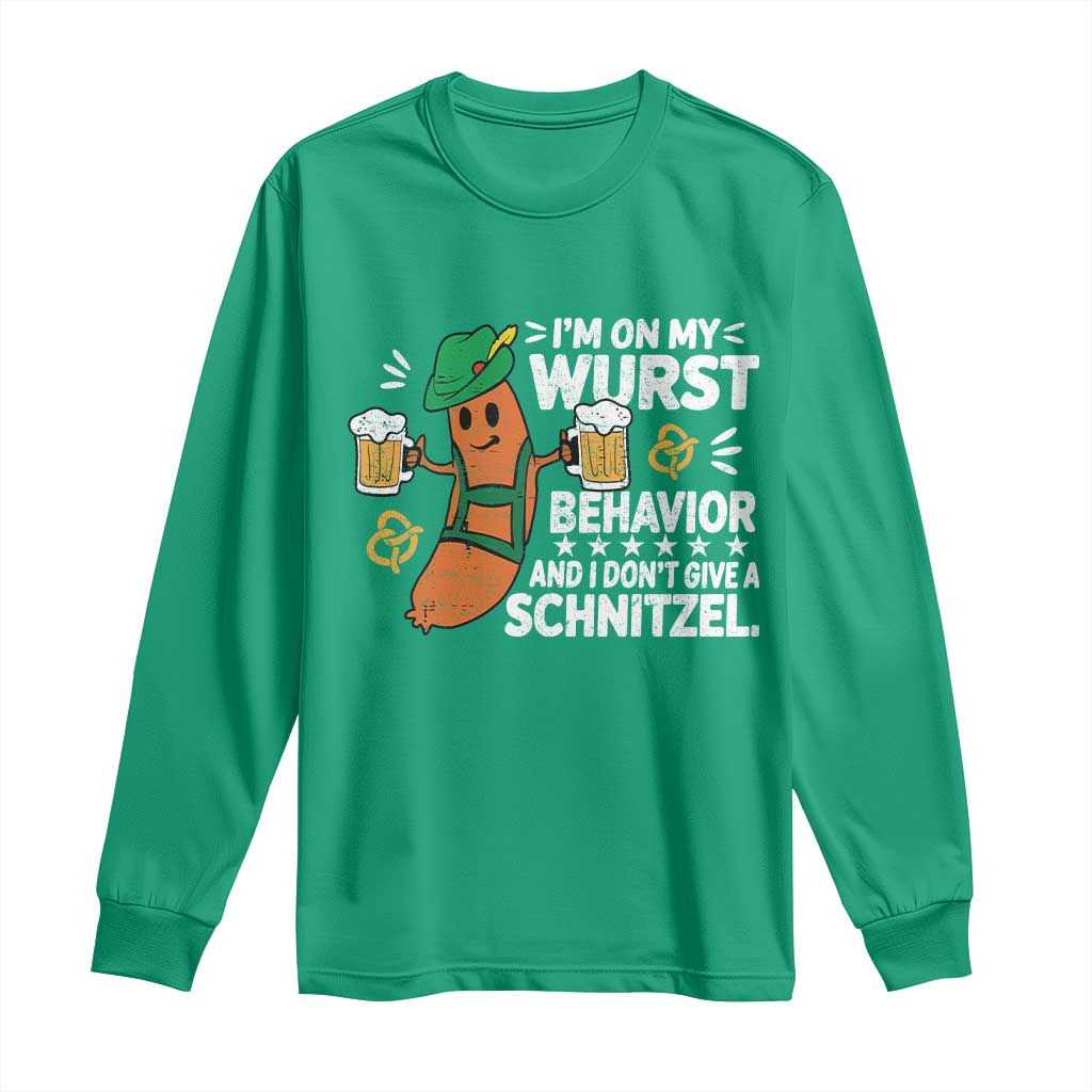 Funny Oktoberfest Long Sleeve Shirt On My Wurst Behavior Sarcastic German - Wonder Print Shop