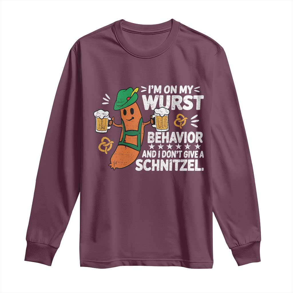 Funny Oktoberfest Long Sleeve Shirt On My Wurst Behavior Sarcastic German - Wonder Print Shop