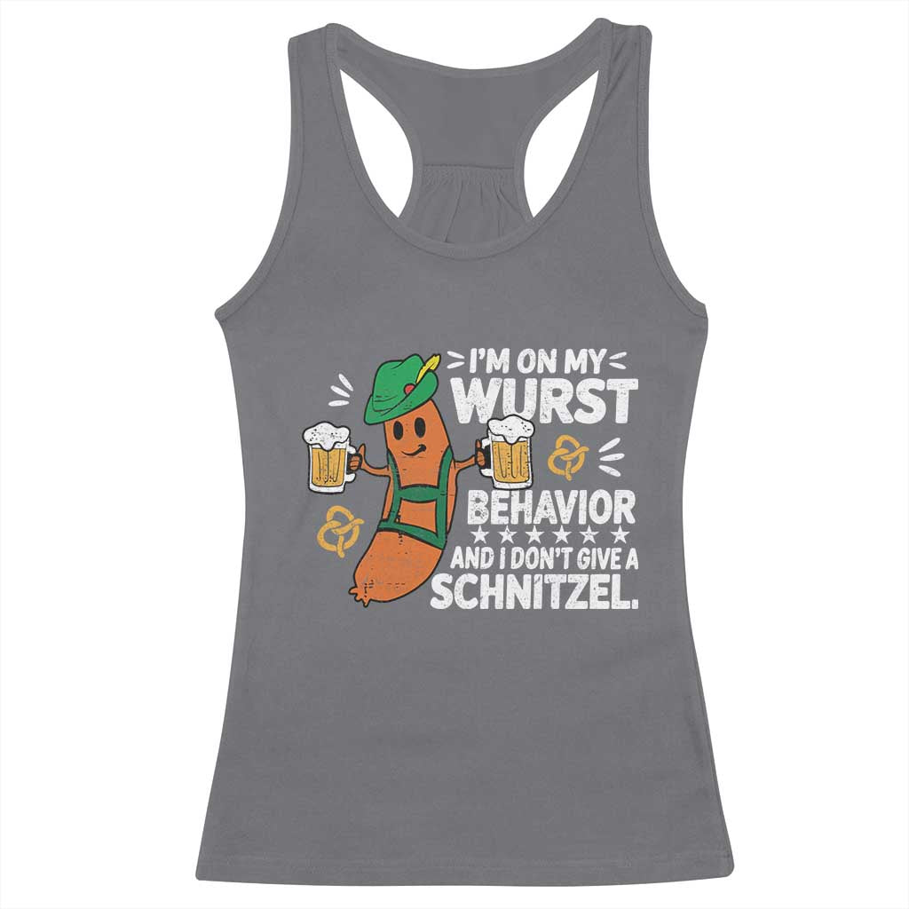 Funny Oktoberfest Racerback Tank Top On My Wurst Behavior Sarcastic German - Wonder Print Shop