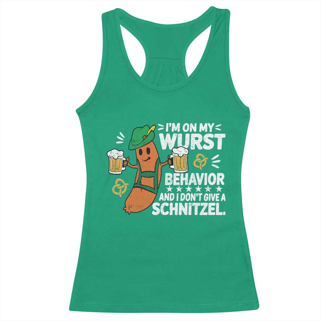 Funny Oktoberfest Racerback Tank Top On My Wurst Behavior Sarcastic German - Wonder Print Shop
