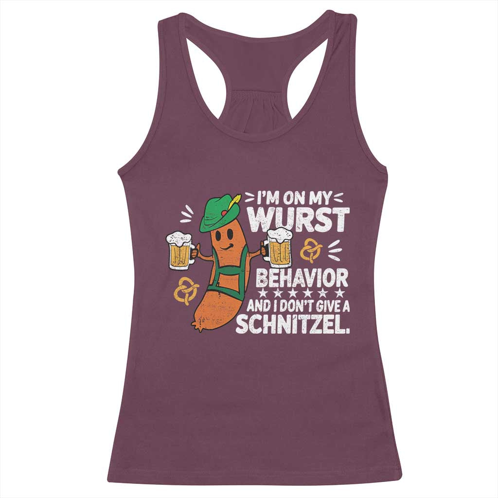 Funny Oktoberfest Racerback Tank Top On My Wurst Behavior Sarcastic German - Wonder Print Shop