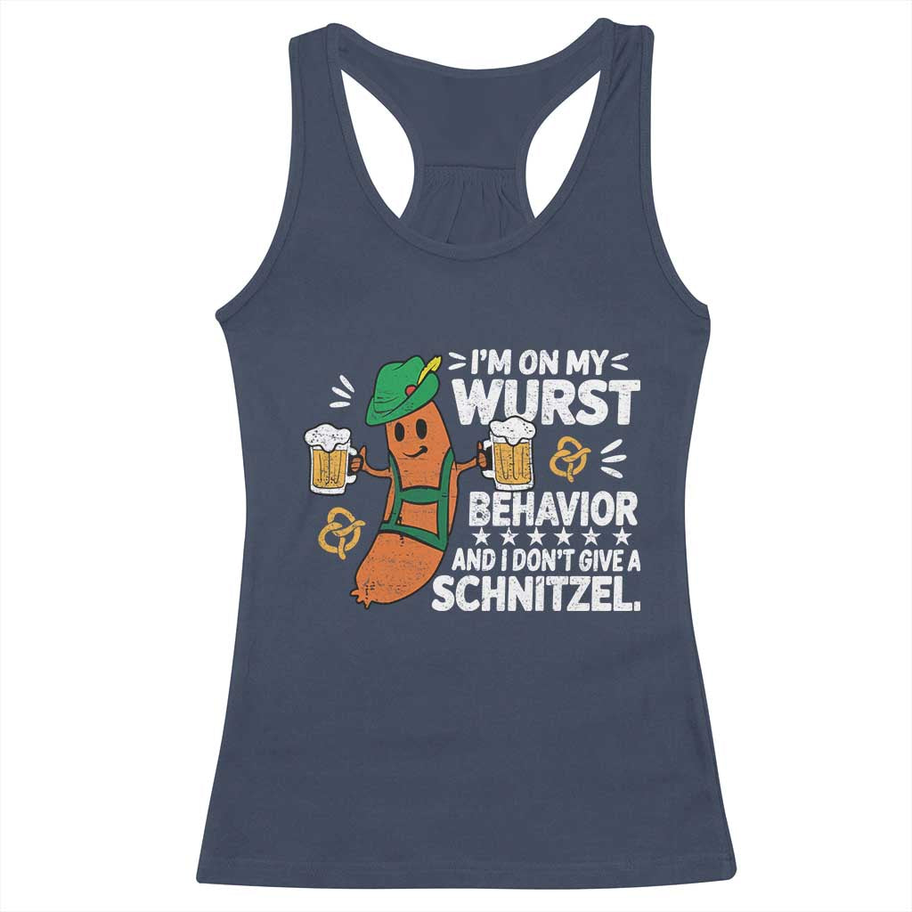 Funny Oktoberfest Racerback Tank Top On My Wurst Behavior Sarcastic German - Wonder Print Shop