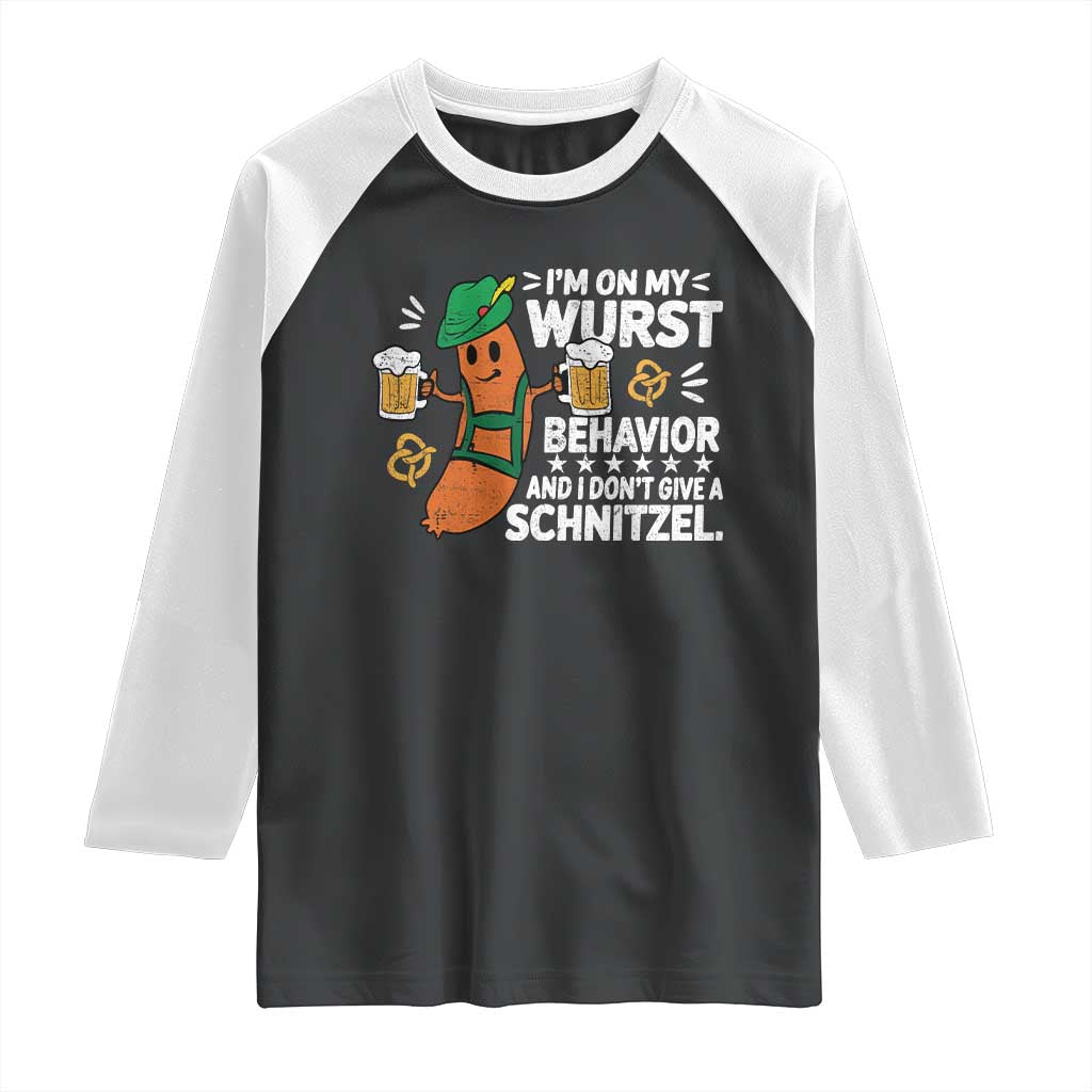 Funny Oktoberfest Raglan Shirt On My Wurst Behavior Sarcastic German - Wonder Print Shop