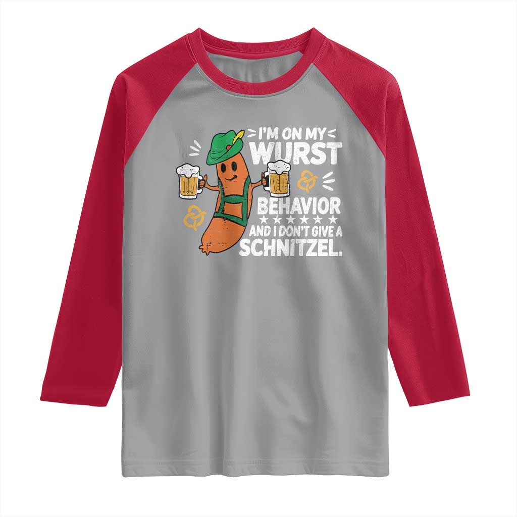 Funny Oktoberfest Raglan Shirt On My Wurst Behavior Sarcastic German - Wonder Print Shop