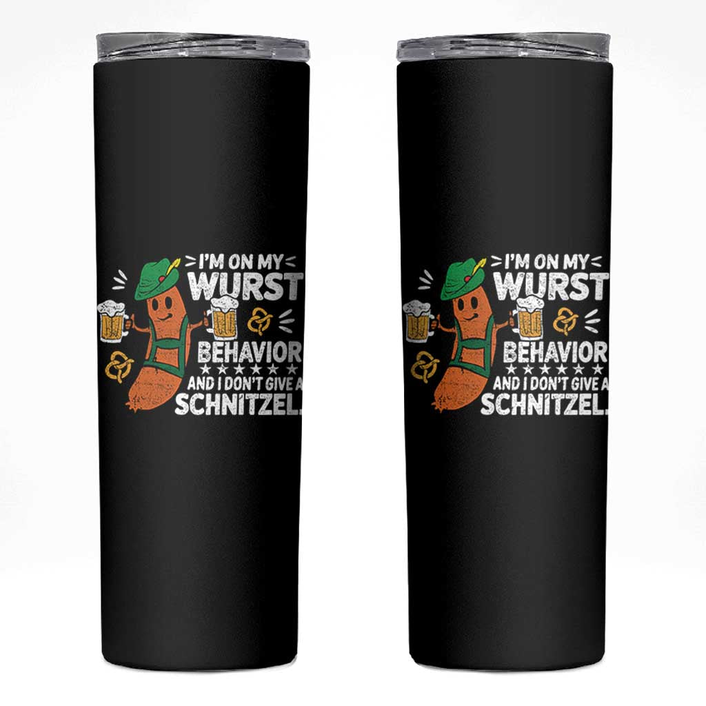 Funny Oktoberfest Skinny Tumbler On My Wurst Behavior Sarcastic German - Wonder Print Shop