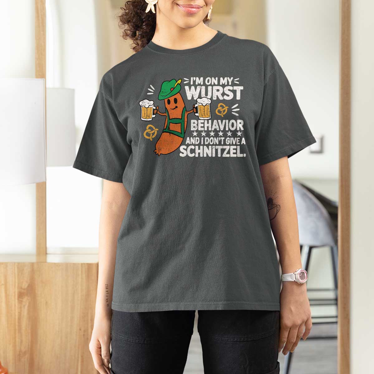 Funny Oktoberfest T Shirt For Women On My Wurst Behavior Sarcastic German - Wonder Print Shop