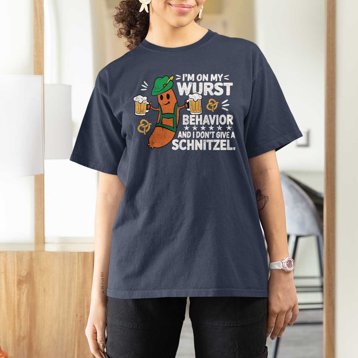 Funny Oktoberfest T Shirt For Women On My Wurst Behavior Sarcastic German - Wonder Print Shop