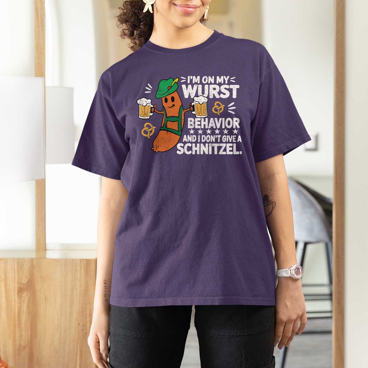 Funny Oktoberfest T Shirt For Women On My Wurst Behavior Sarcastic German - Wonder Print Shop