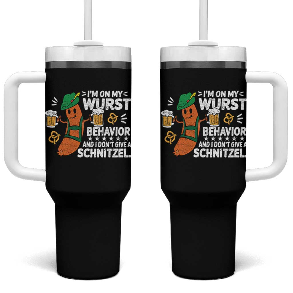 Funny Oktoberfest Tumbler With Handle On My Wurst Behavior Sarcastic German - Wonder Print Shop
