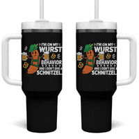 Funny Oktoberfest Tumbler With Handle On My Wurst Behavior Sarcastic German - Wonder Print Shop