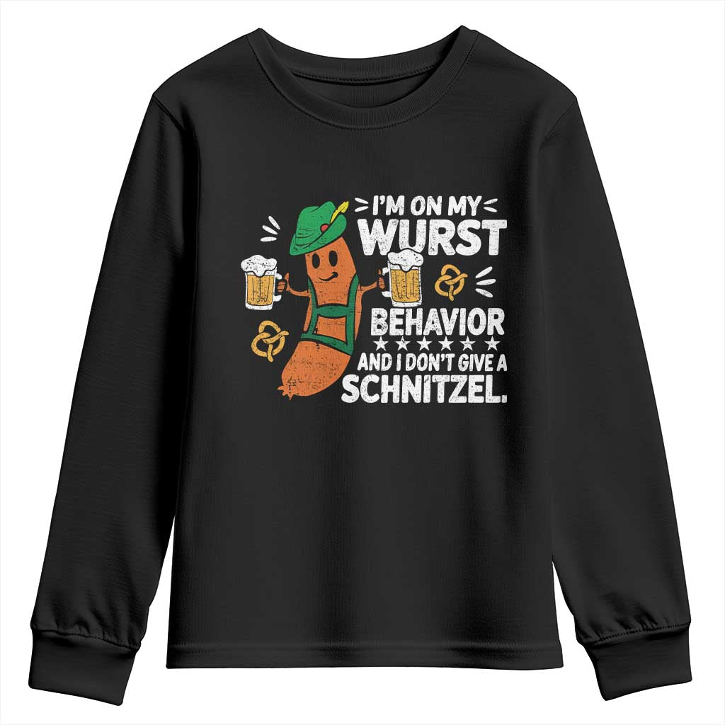 Funny Oktoberfest Youth Sweatshirt On My Wurst Behavior Sarcastic German - Wonder Print Shop