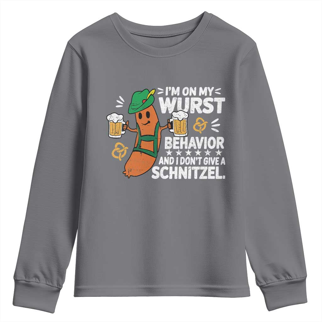 Funny Oktoberfest Youth Sweatshirt On My Wurst Behavior Sarcastic German - Wonder Print Shop