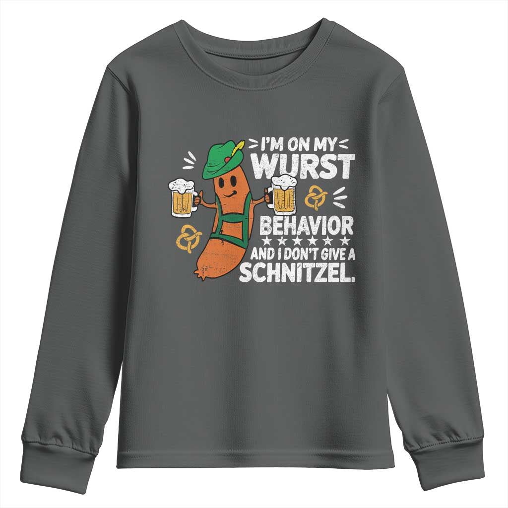 Funny Oktoberfest Youth Sweatshirt On My Wurst Behavior Sarcastic German - Wonder Print Shop