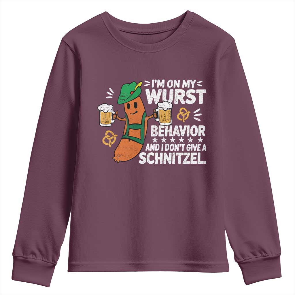 Funny Oktoberfest Youth Sweatshirt On My Wurst Behavior Sarcastic German - Wonder Print Shop