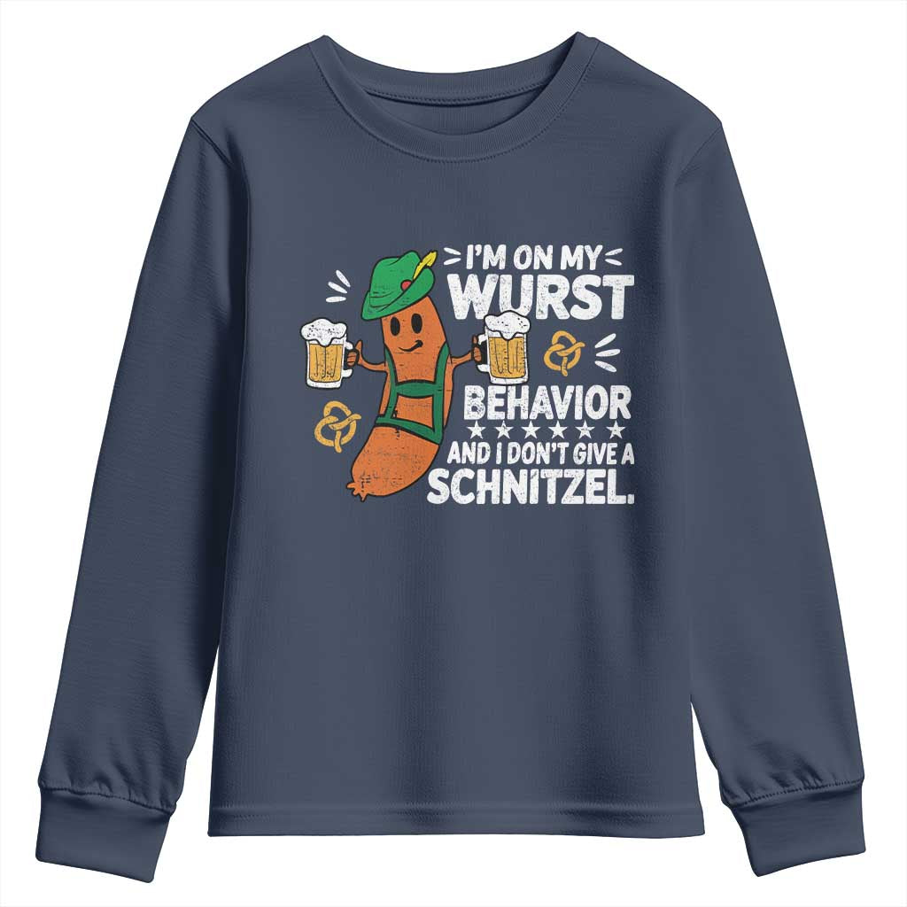 Funny Oktoberfest Youth Sweatshirt On My Wurst Behavior Sarcastic German - Wonder Print Shop