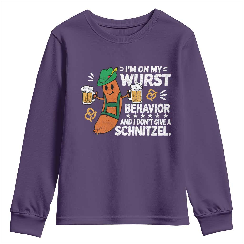 Funny Oktoberfest Youth Sweatshirt On My Wurst Behavior Sarcastic German - Wonder Print Shop