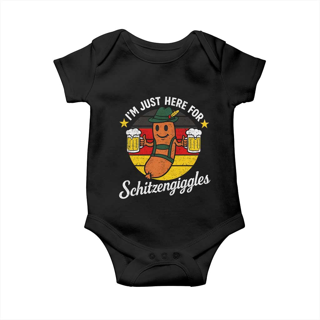 Funny Oktoberfest Baby Onesie Just Here for Schitzengiggles German Flag - Wonder Print Shop
