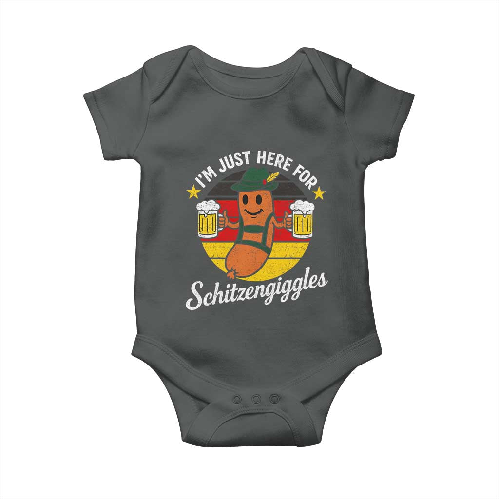 Funny Oktoberfest Baby Onesie Just Here for Schitzengiggles German Flag - Wonder Print Shop