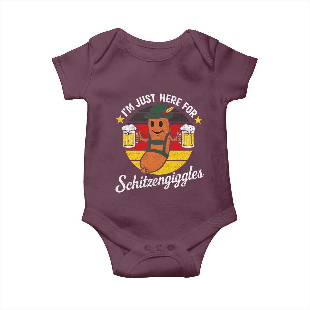 Funny Oktoberfest Baby Onesie Just Here for Schitzengiggles German Flag - Wonder Print Shop