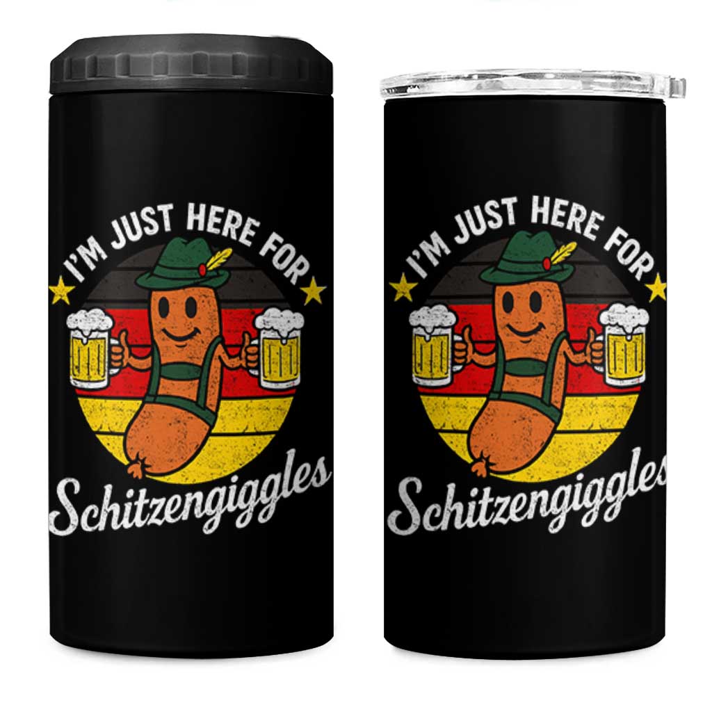 Funny Oktoberfest 4 in 1 Can Cooler Tumbler Just Here for Schitzengiggles German Flag - Wonder Print Shop
