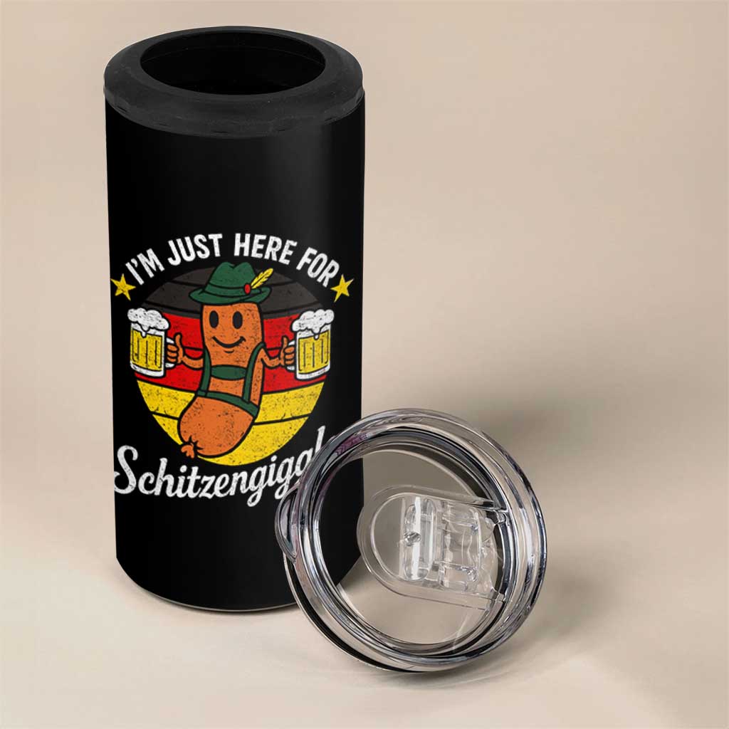 Funny Oktoberfest 4 in 1 Can Cooler Tumbler Just Here for Schitzengiggles German Flag - Wonder Print Shop