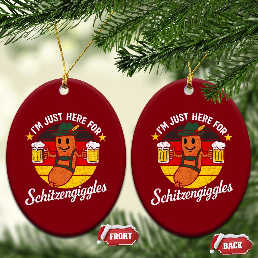 Funny Oktoberfest Ceramic Ornament Just Here for Schitzengiggles German Flag - Wonder Print Shop
