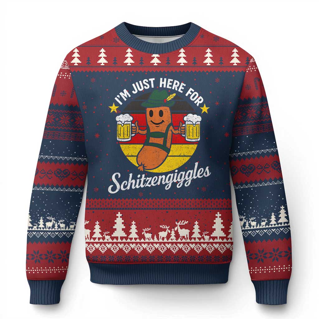Funny Oktoberfest Ugly Christmas Sweater Just Here for Schitzengiggles German Flag - Wonder Print Shop
