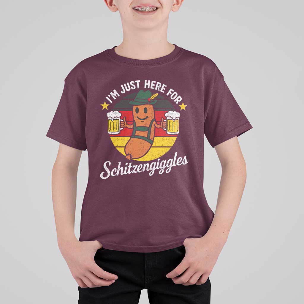 Funny Oktoberfest T Shirt For Kid Just Here for Schitzengiggles German Flag - Wonder Print Shop