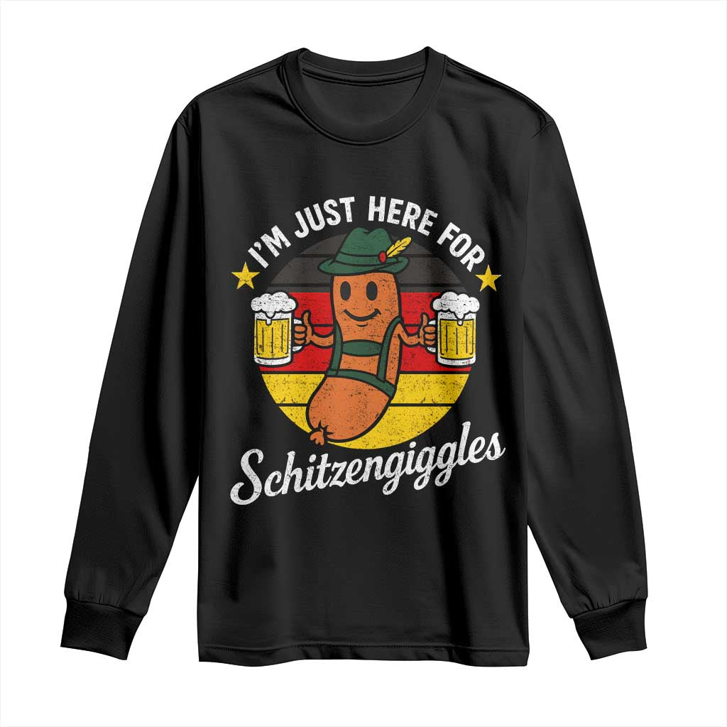 Funny Oktoberfest Long Sleeve Shirt Just Here for Schitzengiggles German Flag - Wonder Print Shop