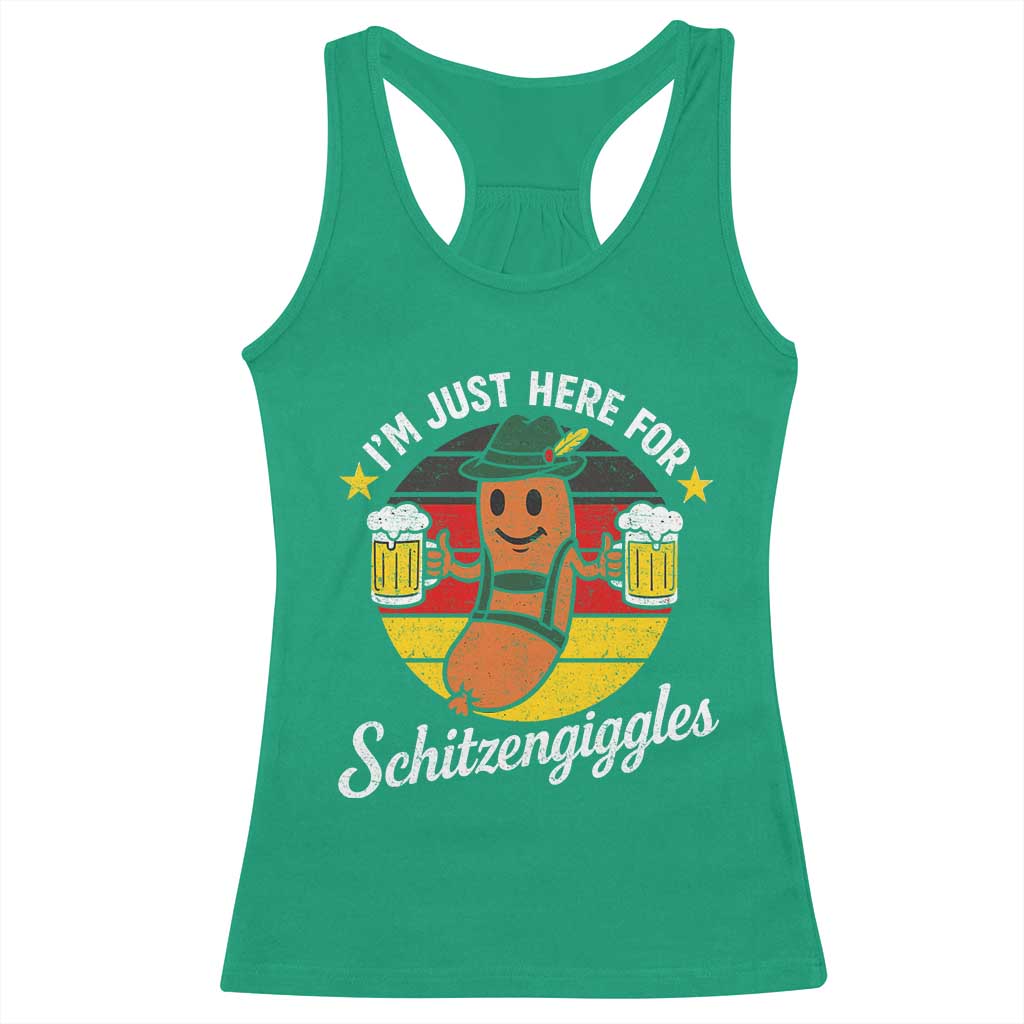 Funny Oktoberfest Racerback Tank Top Just Here for Schitzengiggles German Flag - Wonder Print Shop