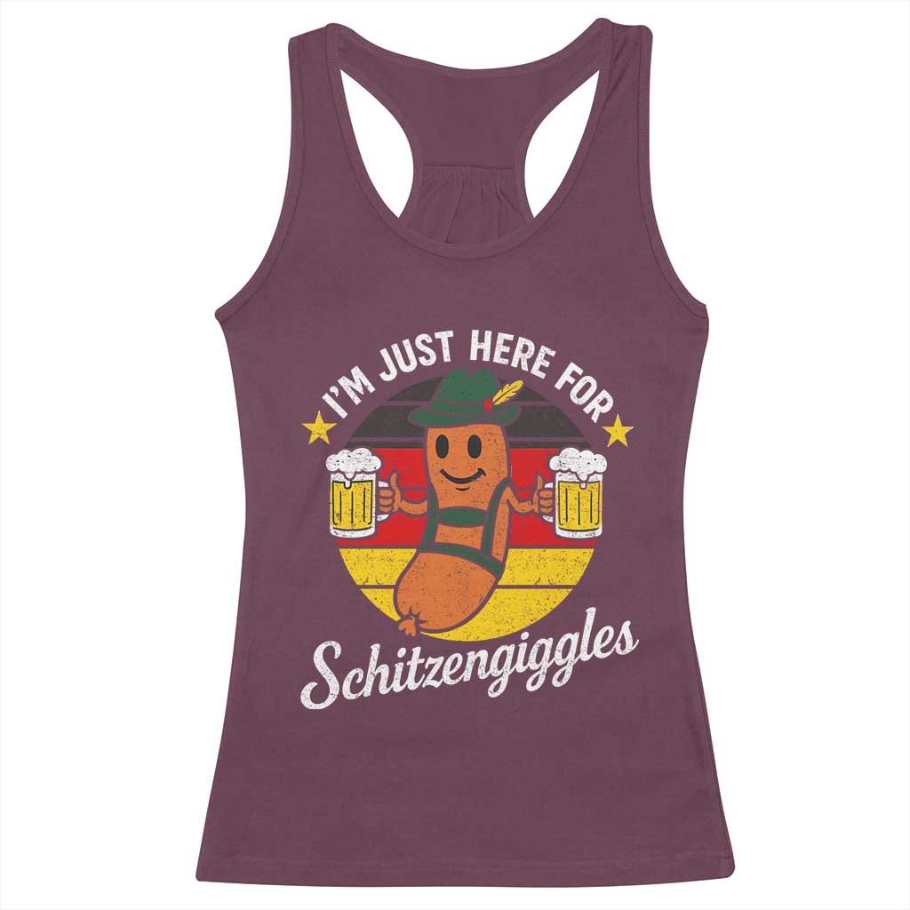 Funny Oktoberfest Racerback Tank Top Just Here for Schitzengiggles German Flag - Wonder Print Shop