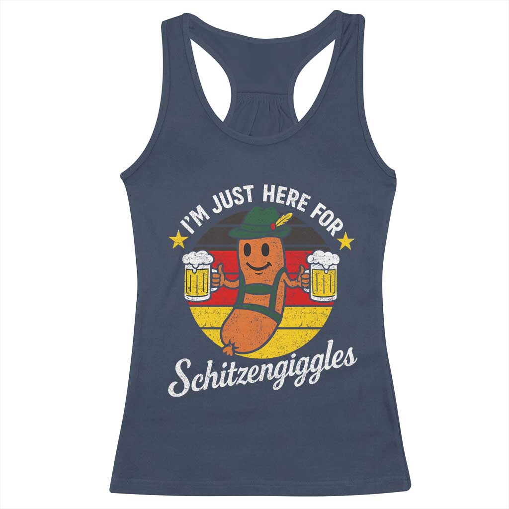 Funny Oktoberfest Racerback Tank Top Just Here for Schitzengiggles German Flag - Wonder Print Shop