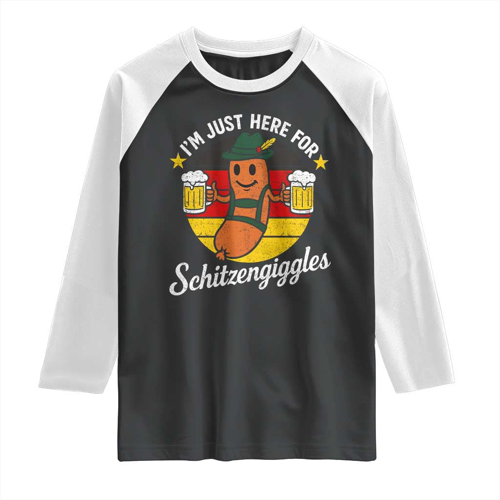 Funny Oktoberfest Raglan Shirt Just Here for Schitzengiggles German Flag - Wonder Print Shop