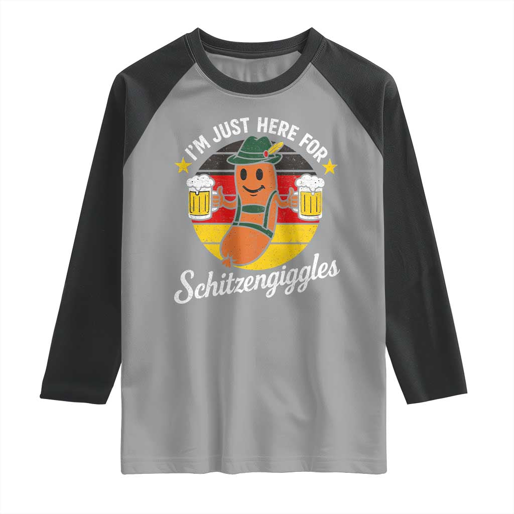 Funny Oktoberfest Raglan Shirt Just Here for Schitzengiggles German Flag - Wonder Print Shop