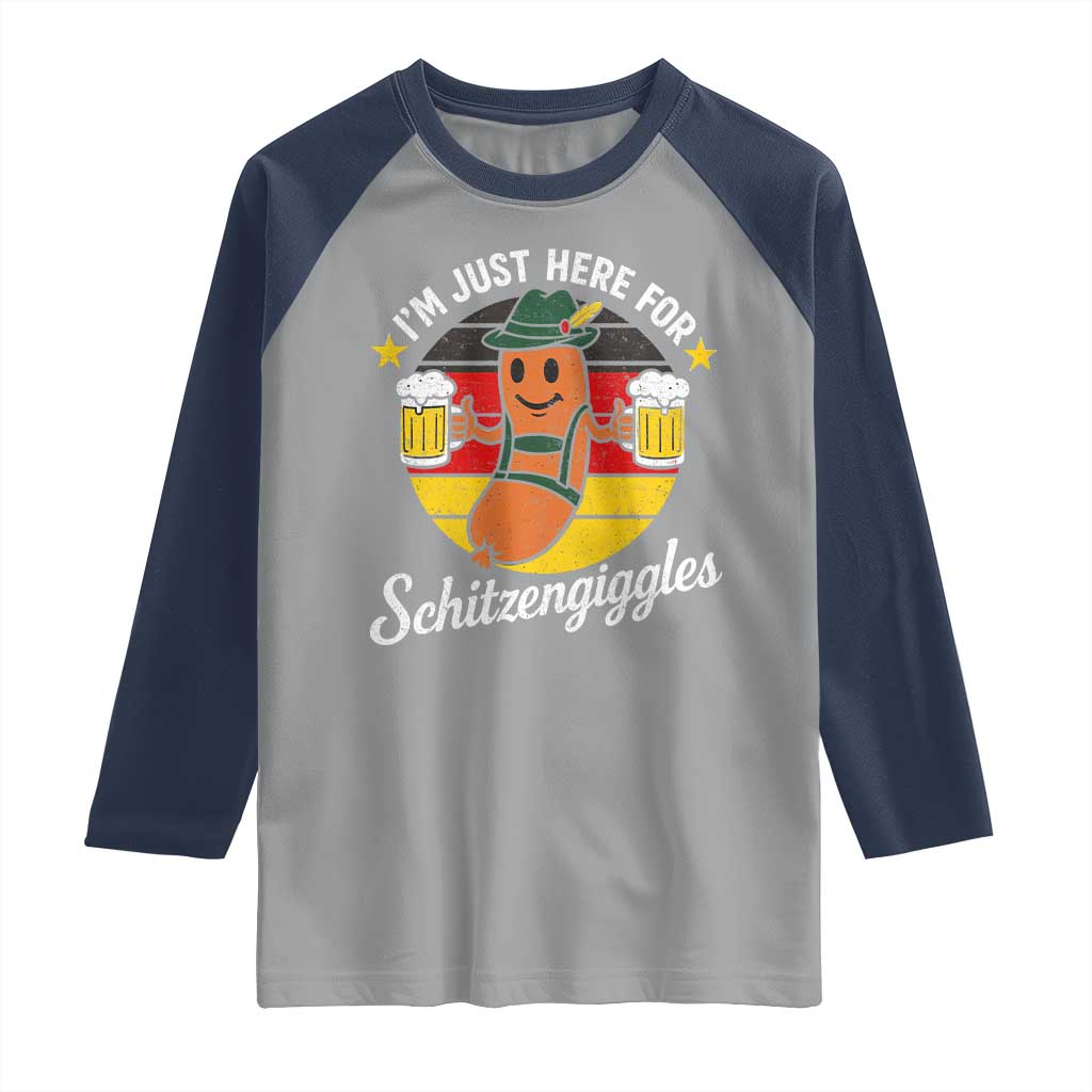 Funny Oktoberfest Raglan Shirt Just Here for Schitzengiggles German Flag - Wonder Print Shop